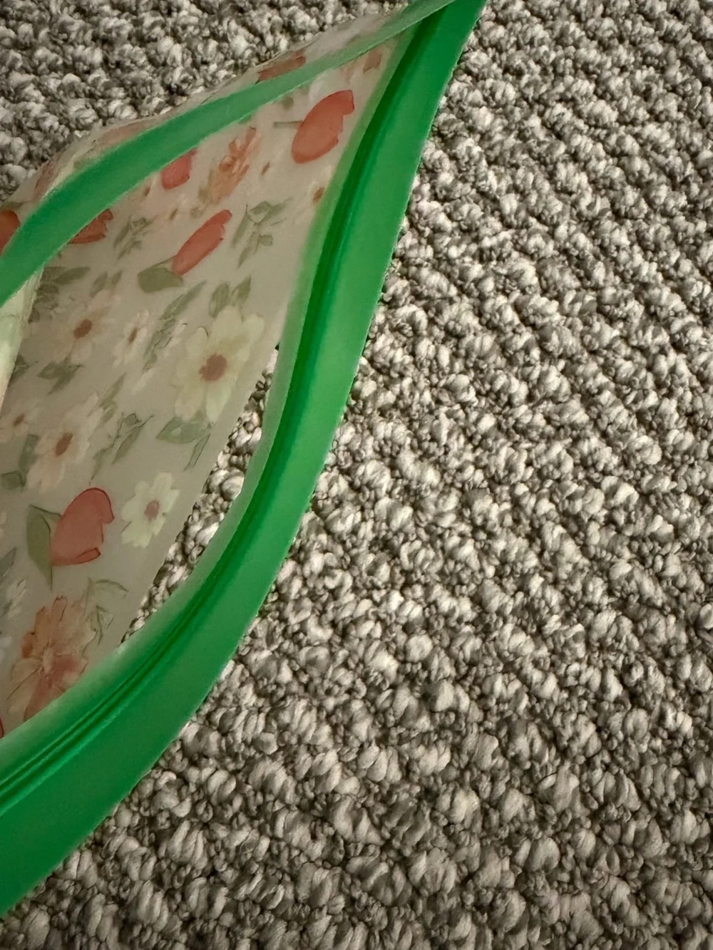 Reusable Floral Silicone Storage Bag - Green, Orange Tulip Design (small tear)